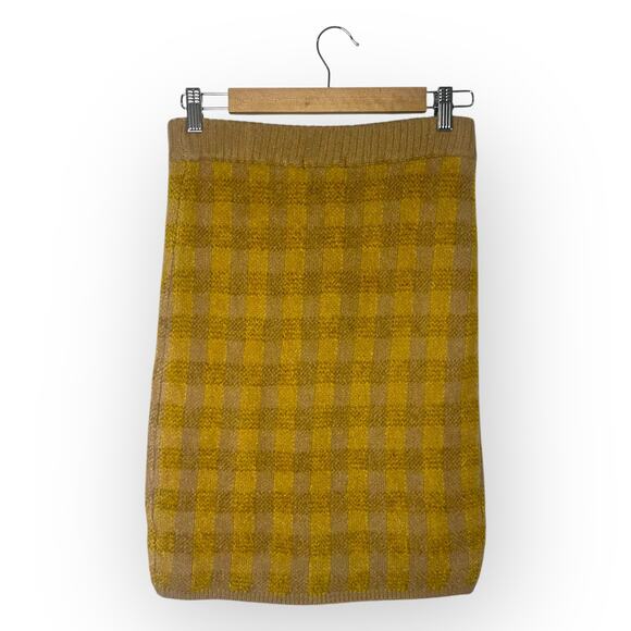Shop Stevie NWT Vienna Plaid Skirt Knit Sweater Pencil Skirt Size S Tan Yellow - Picture 4 of 12